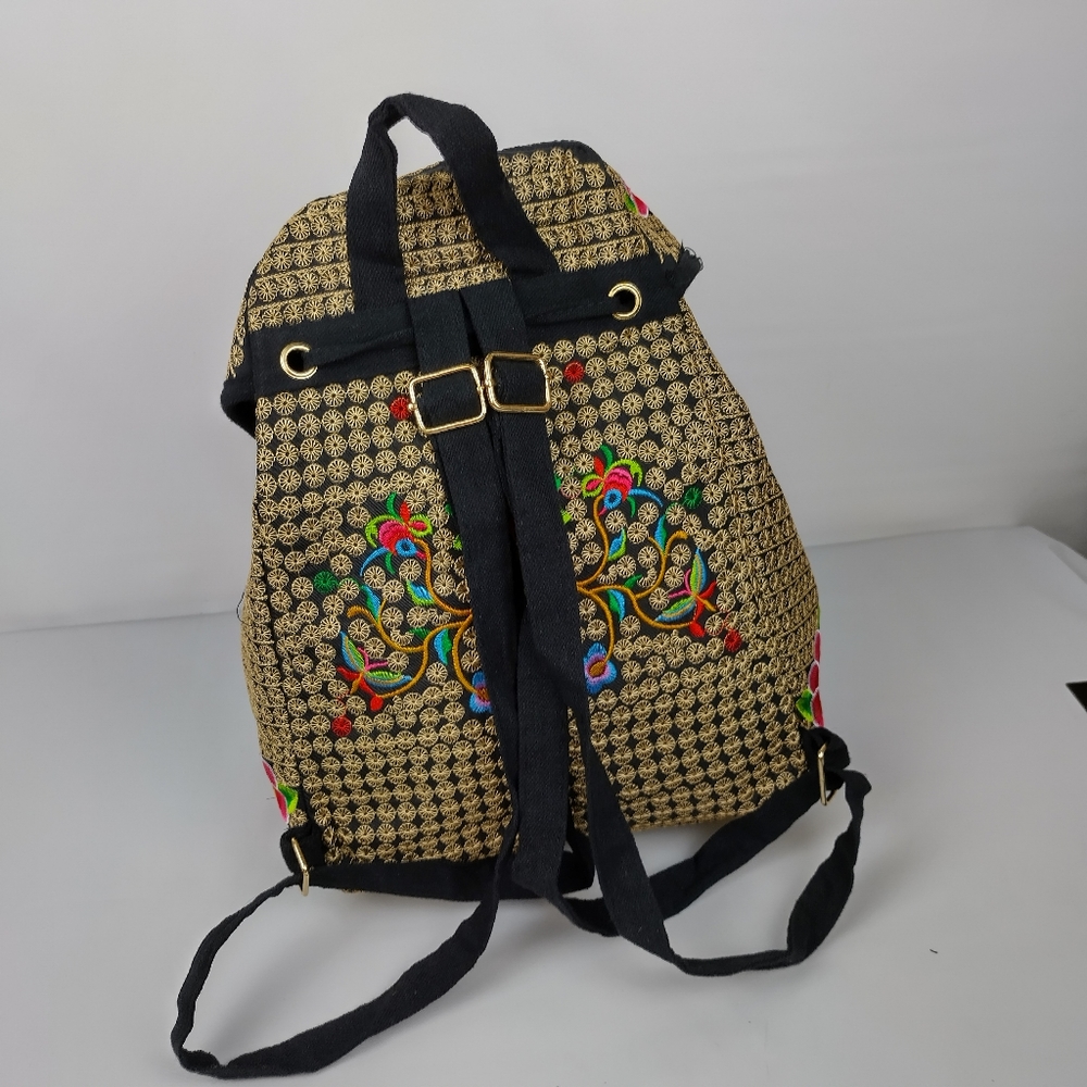 Embroidered mexican‎ floral multicolor handmade bagpack 100%mexican art dew - Picture 5 of 9